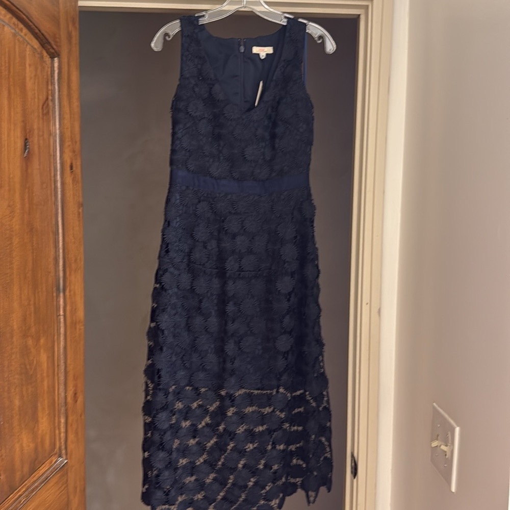 Trina Turk Navy Blue Lace Midi Dress